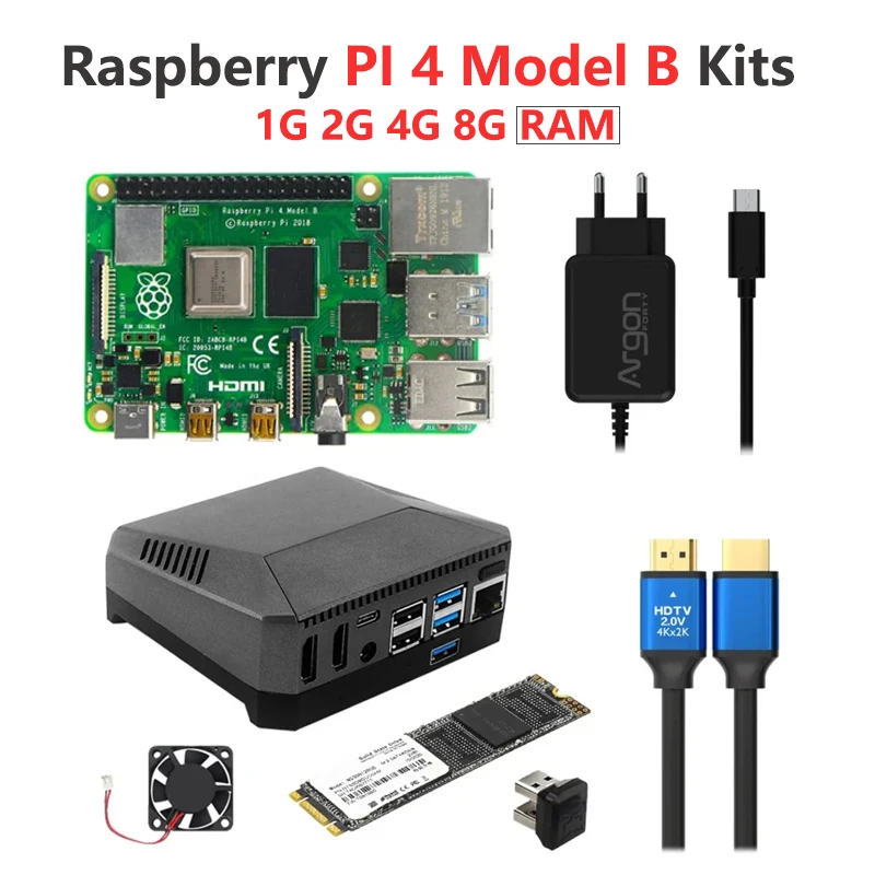 

Raspberry Pi 4 Модель B 1 2 4 8 ГБ аргон один M.2 чехол вентилятор Радиатор опциональный источник питания SSD совместимый с HDMI кабель для Pi 4B