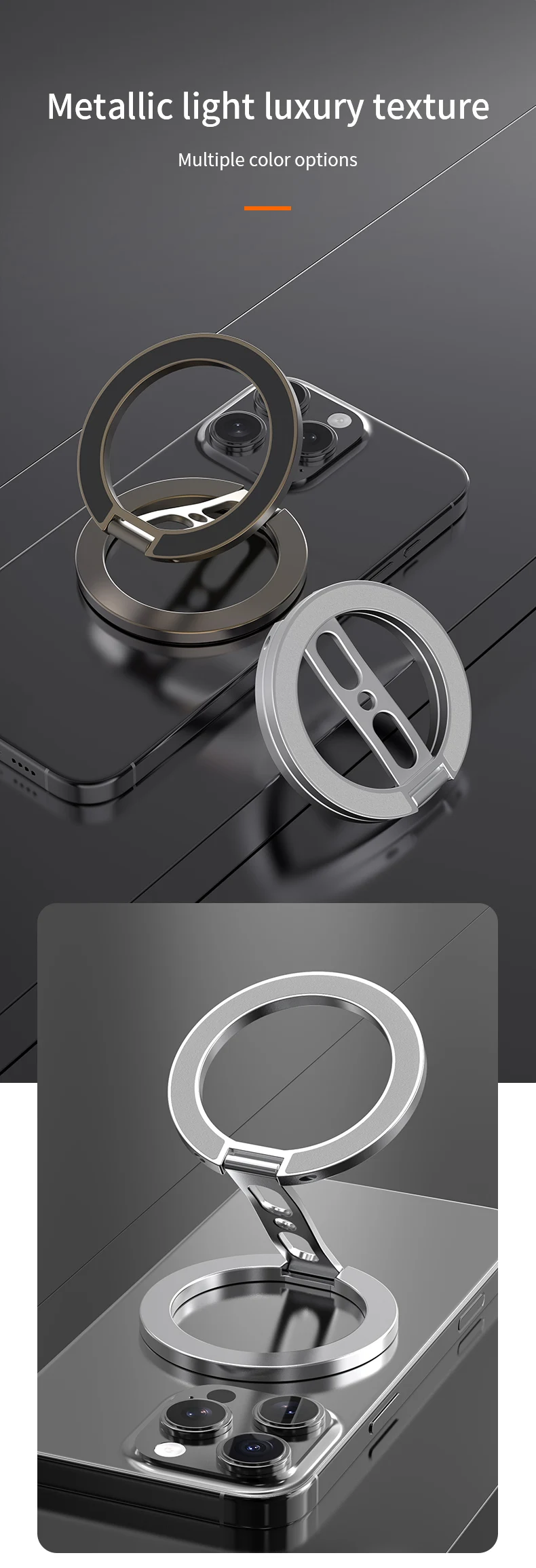 Starker Magnetischer Telefonhalter für MagSafe Doppelseitiger Magnet-Fingerring-Ständer für Desktop-Fitness Klappbare Halterung für Phone 17 16 – Detail 6