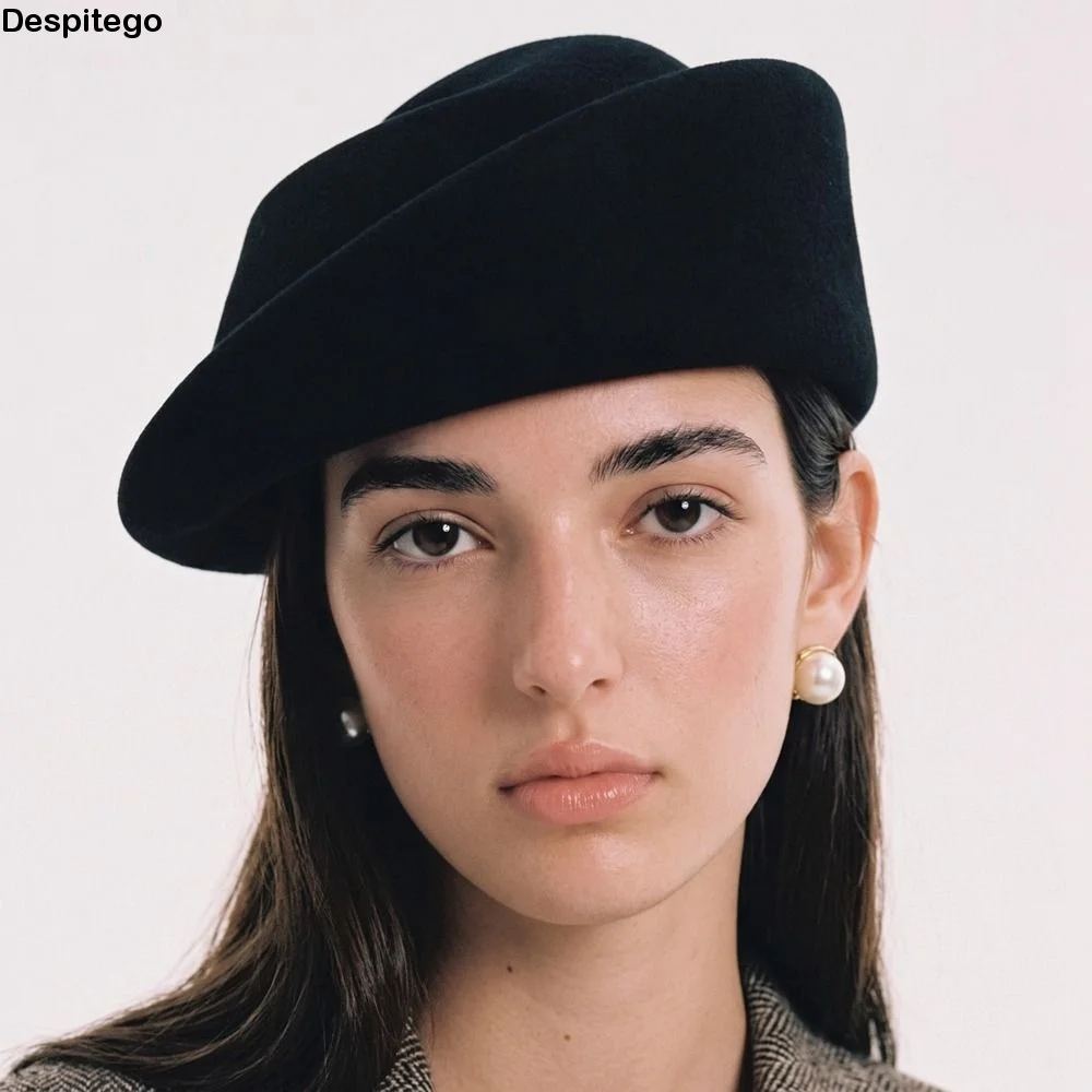 Fashion Hepburn Style Wool Pillbox Hat Elegant Fedoras Beret Hat Air Hostess Dome Woolen Top Hat Cocktail Event