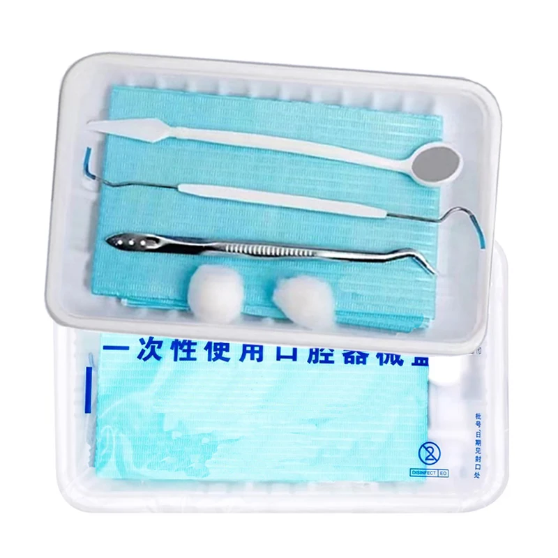 

2/10 Bags Disposable Oral Examination Package Plastic Tray Mouth Mirror Probe Tweezer Scarf Sterilization Independent Packaging