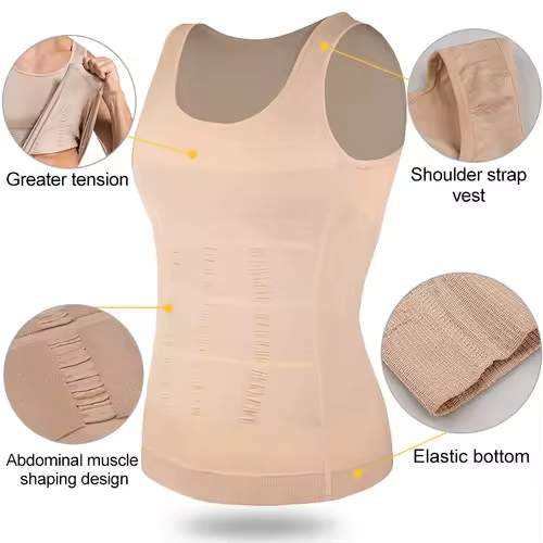 Mens Slimming Body Shaper Vest Shirt Abs Abdomen Slim Gym Workout Tummy Control Compression Tank Top Sleeveless Shapewear - Image 6