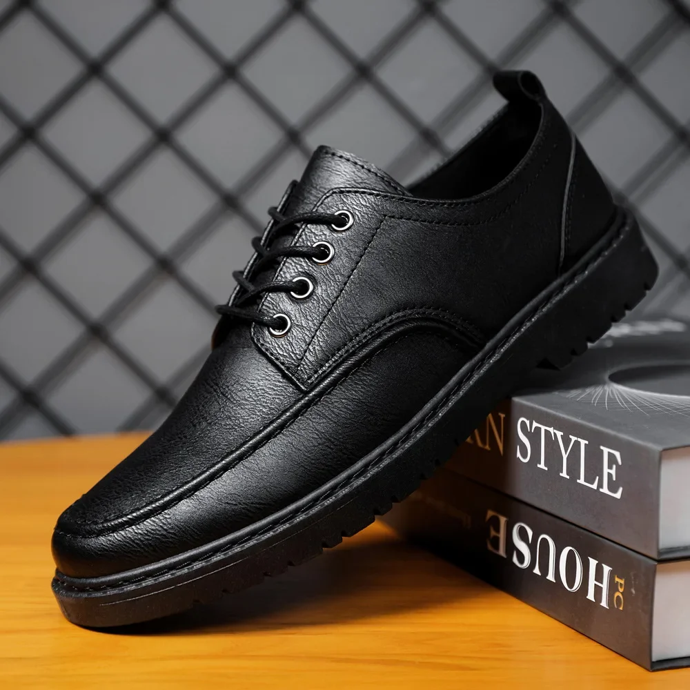 

New Fashion Leather Shoes Men Big Size Shoes Lace-up Casual Black Leather Shoes Tenis Hombres Hot Selling