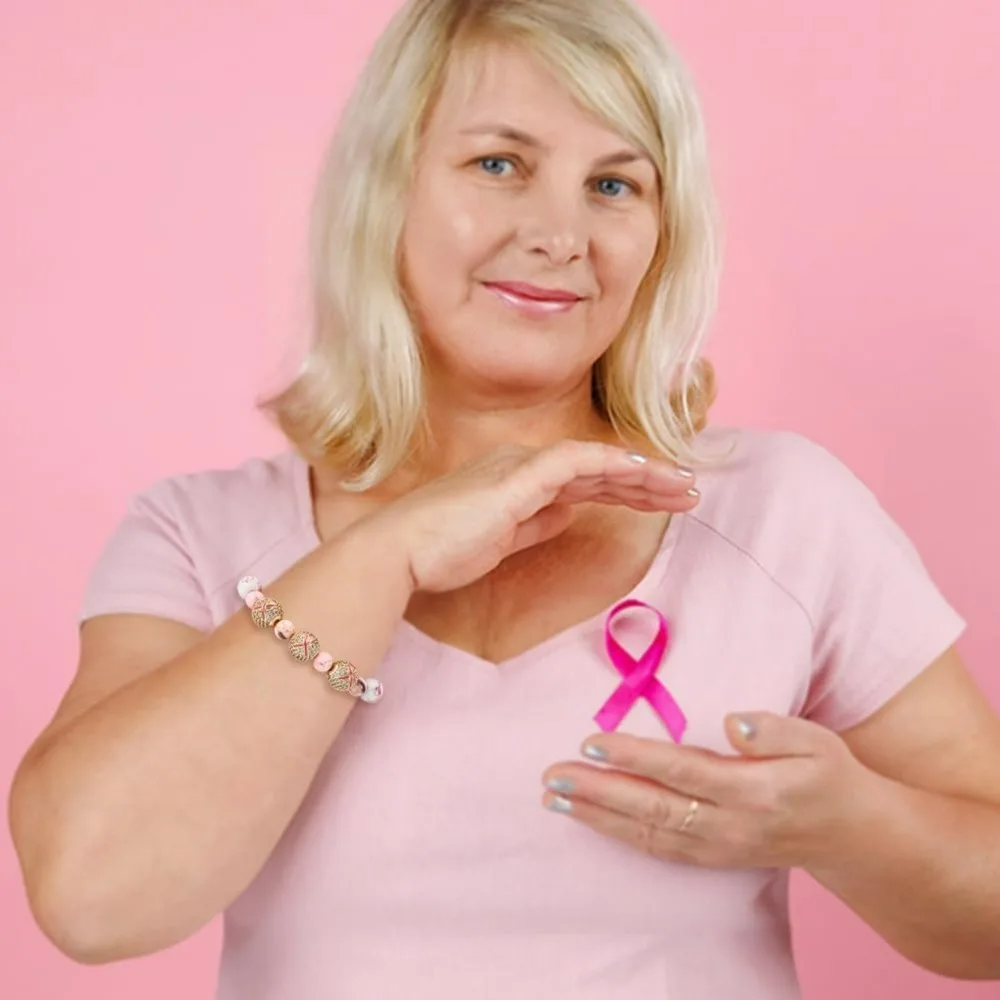 6 قطعة مايكرو تمهيد مكعب زركونيا الخرز 10 مللي متر جولة حجر الراين الخرز سرطان الثدي شريط للتوعية ثقب التصميم: 2 مللي متر