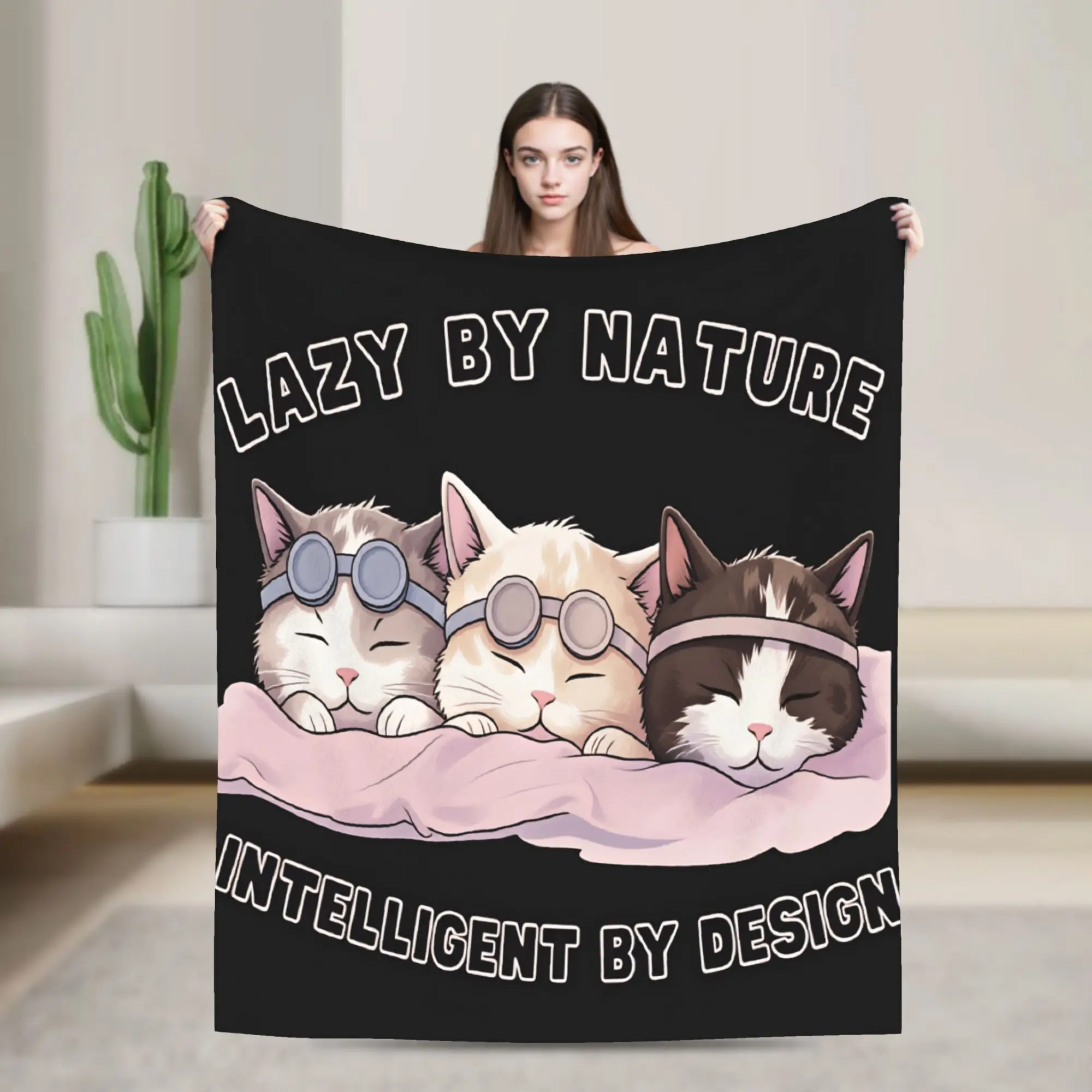 Warm Soft Blanket Travel Car Lazy by nature intelligent by design three cats Photographic Throw Blanket Trend  Bedspread