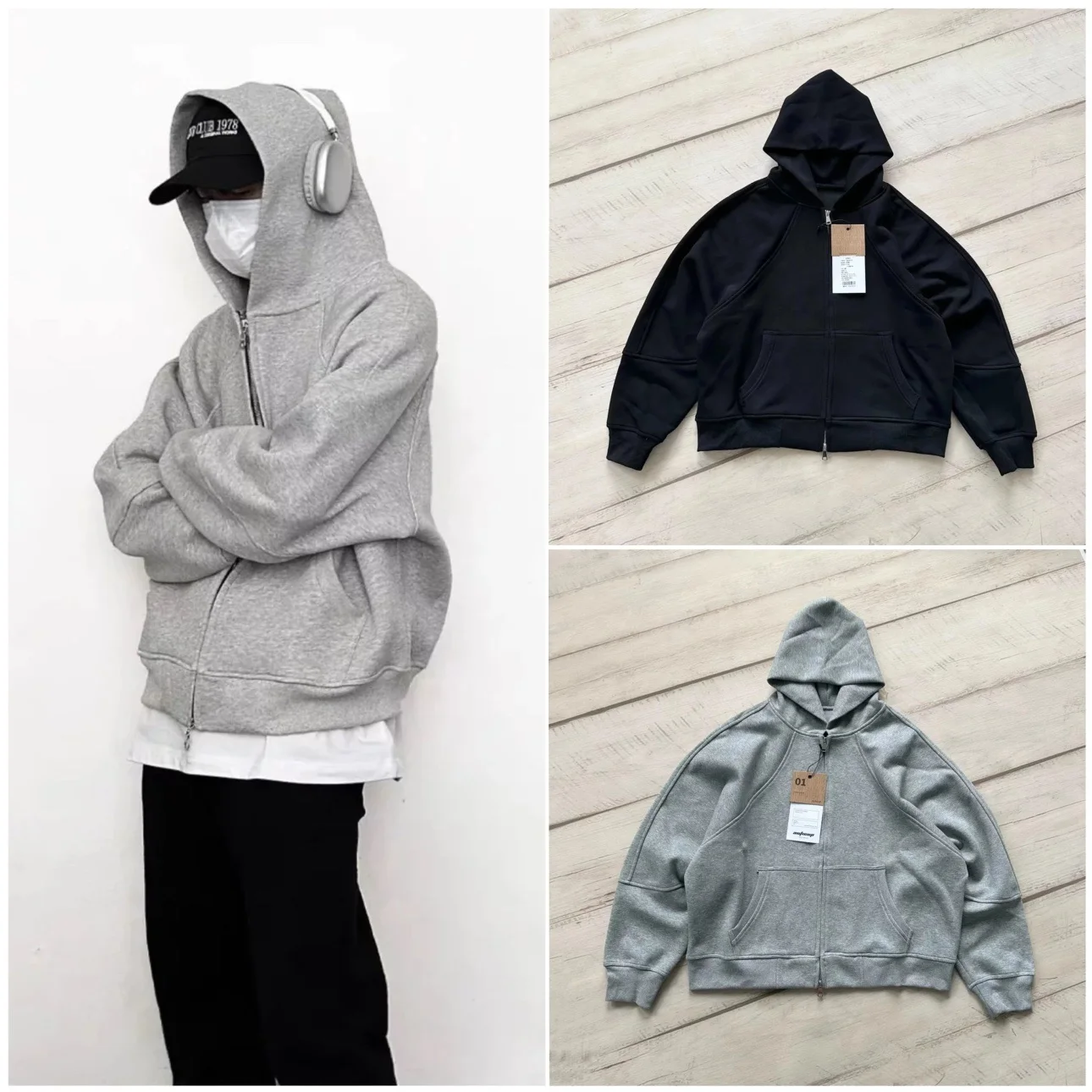 

Cleanfit Pure Color Heavyweight Thin Double Zipper Hoodie Jaet for Men And Women Spring Autumn Seasonal Faion Sweatirt