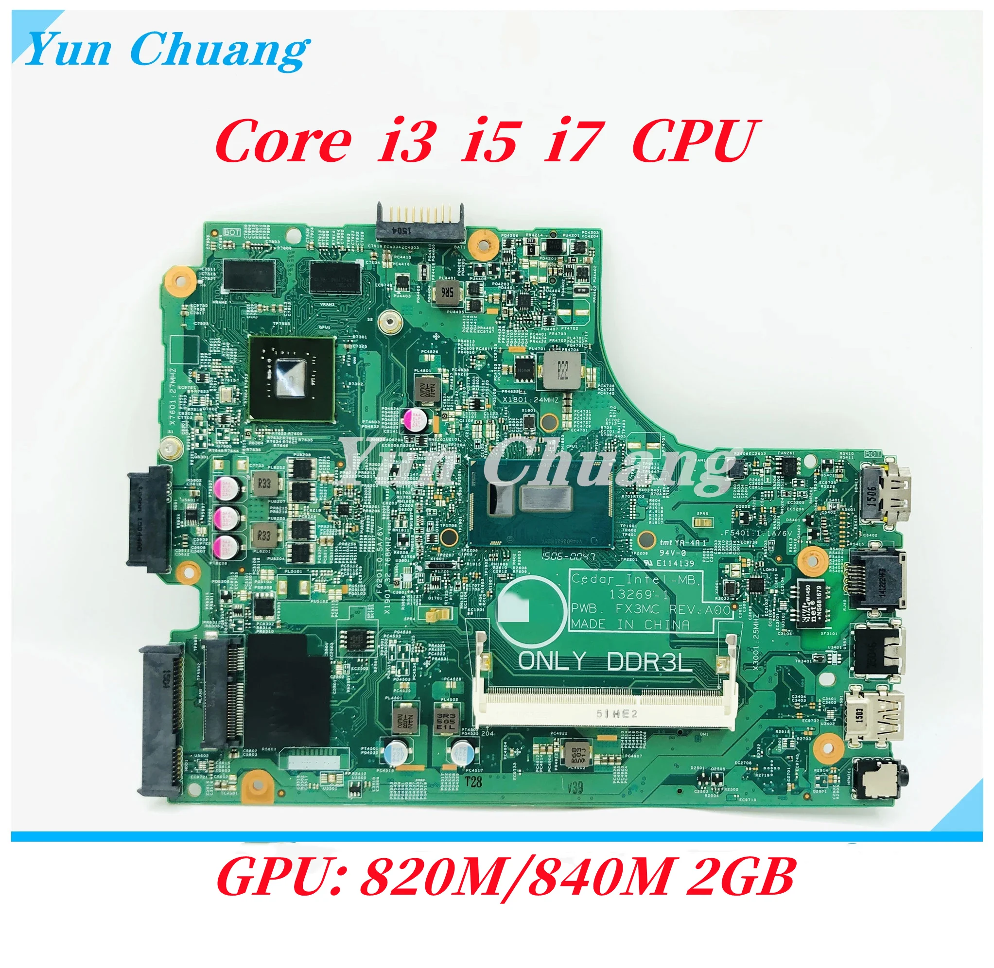 

13269-1 CN-0T7TC4 For Dell Inspiron 3442 3542 3443 3543 5748 5749 Laptop Motherboard With i3 i5 i7 CPU GT820/840M 2G GPU DDR3L