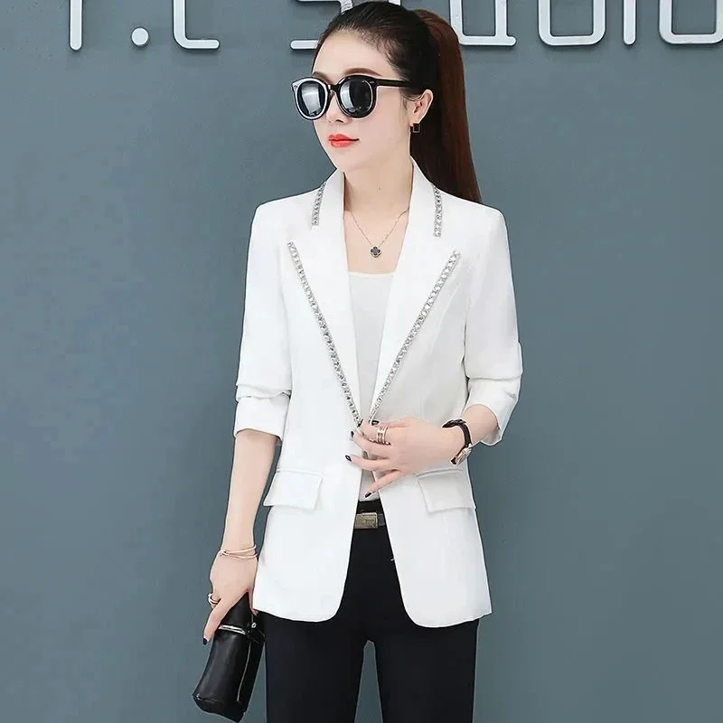

LIBIELIY 2025 New Spring Autumn Korean Women Blazer Jacket Long Sleeve Casual Diamond-encrusted Suit Jacket Female Blazer Coat W