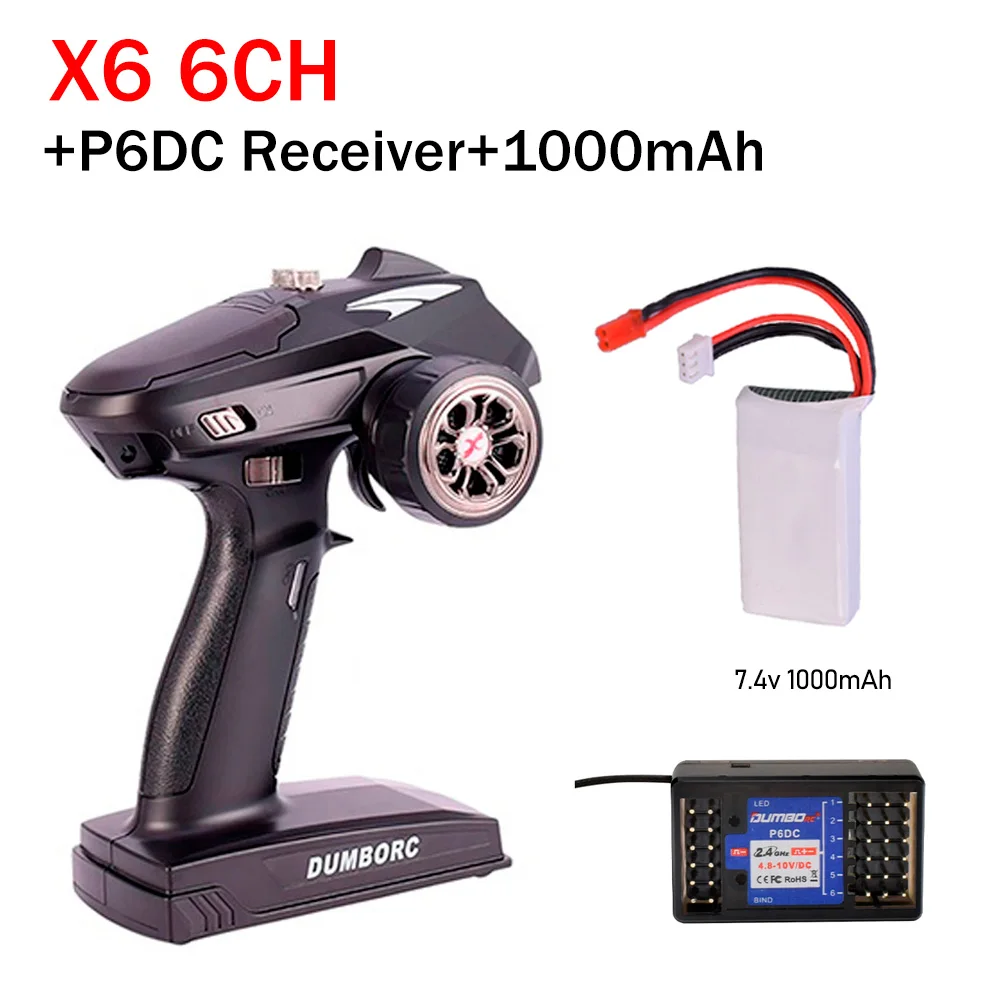 DUMBORC Zender Afstandsbediening 2.4G 6CH X6 met P6FG Gyro Ontvanger LED Lichtset voor 1/10 1/8 Crawler Axial SCX10 RC Auto