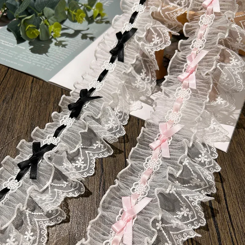 5-ヤード弓プリーツレーストリム-diy-ロリータベビー服スカート裾服レースアクセサリー手作り縫製カーテン装飾