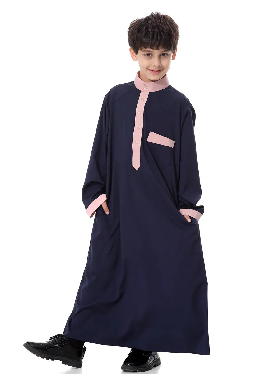 Männer Eid Muslimischen Ramadan Marokko Jubba Thobe Arabischen Dubai Kaftan Islam Modest Einreiher Taste Lose Kinder Abayas