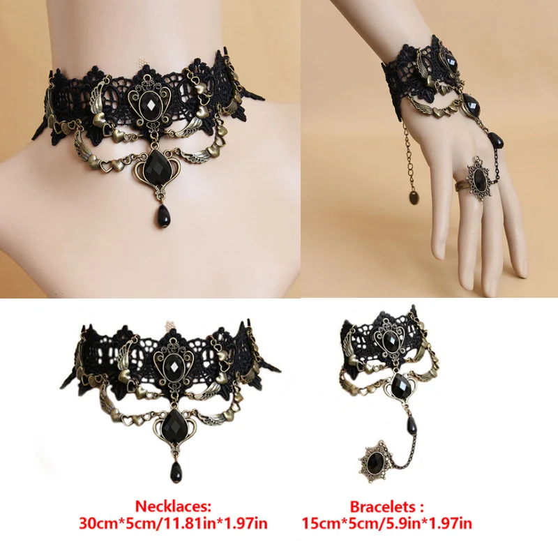 Gothic viktoria nischen schwarzen Spitze Halskette Frauen Mädchen Boho Kristall Quaste sexy Spitze Halsreif Steampunk dunklen Loli-Stil Halloween-Schmuck