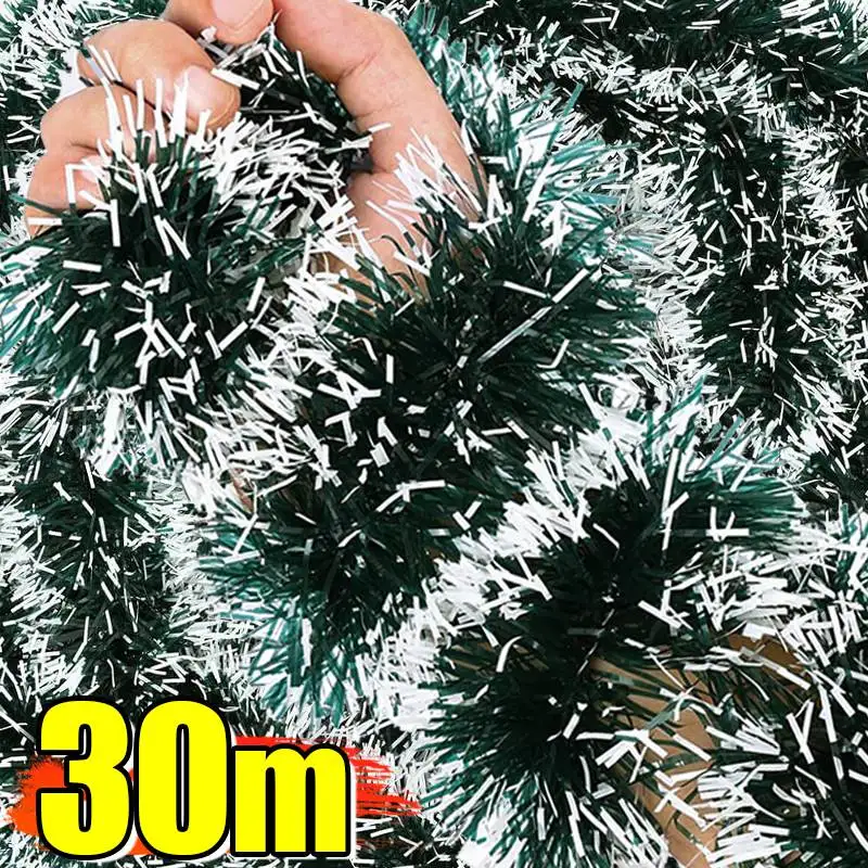 30/2m Christmas Tinsel Ribbons Garland Green Cane Wreath Xmas Tree Hanging Pendent Ornaments Wedding Party Home Decor Supplies