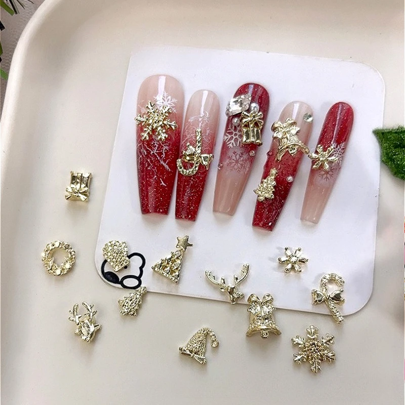 Alloy Christmas Tree Snowflake Santa Claus Wreath Elk Gloves Rivet Stars Bowknot Nail Art Accessories Decorations Manicure Tools - Image 2