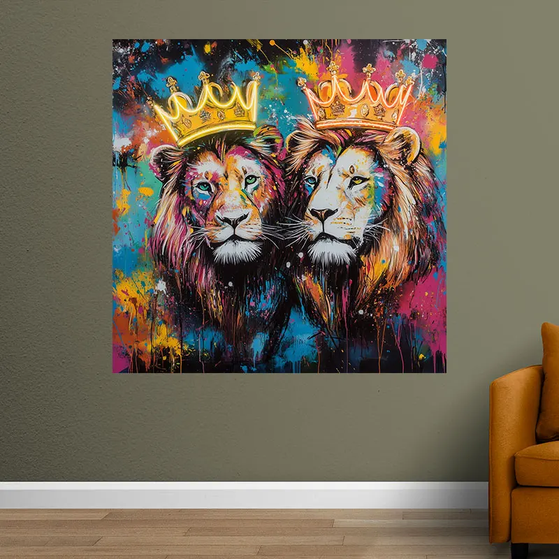 Two Lions Wearing Crowns Wall Hanging Decor Custom LED Neon Sign