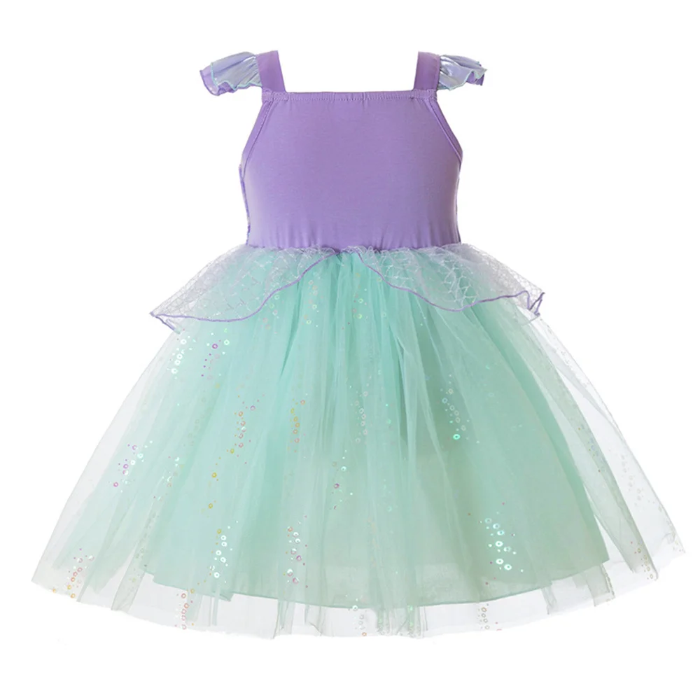 Girls Lace Sequins Fish Scale Pattern Dress Purple Green Matching Color Kids Princess Dress Halloween Dress Up