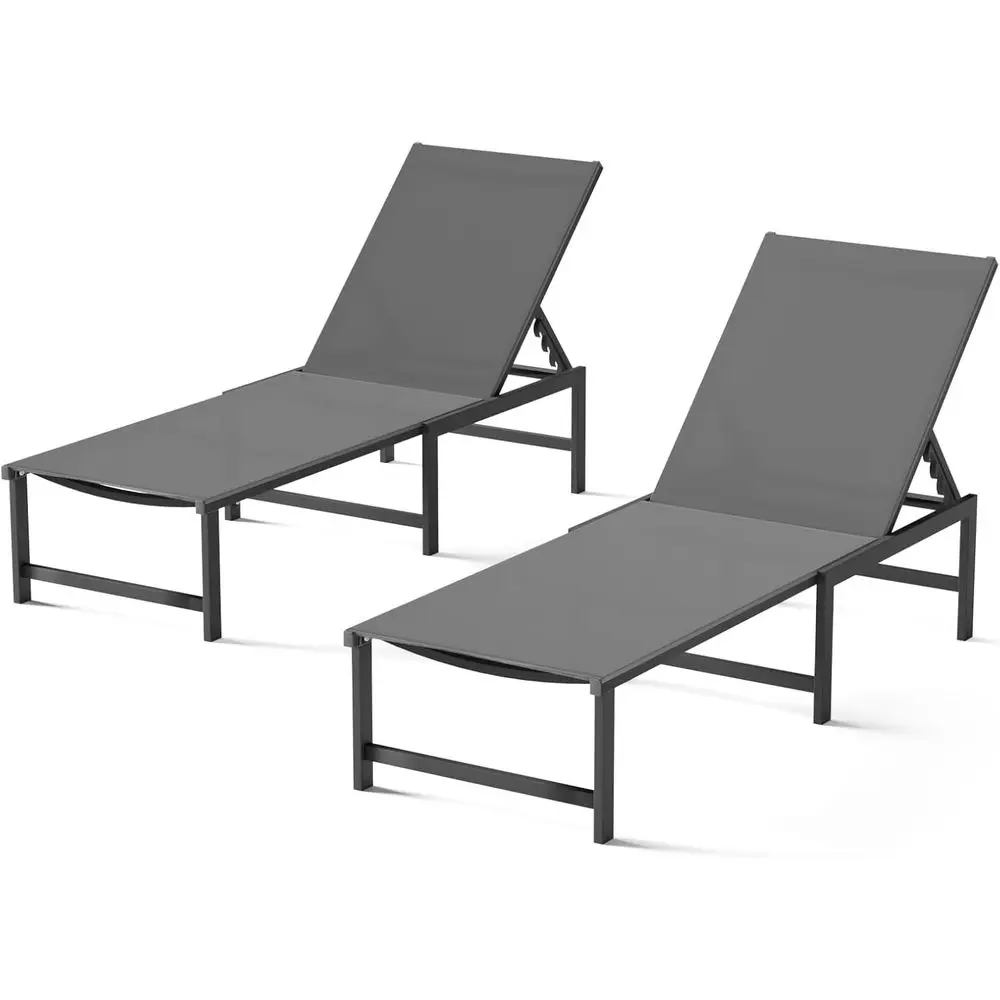 

Серый набор для отдыха на открытом воздухе в патио из 2 предметов с 5-позиционными регулируемыми спинками и подушками для ухода за больными или пляжами