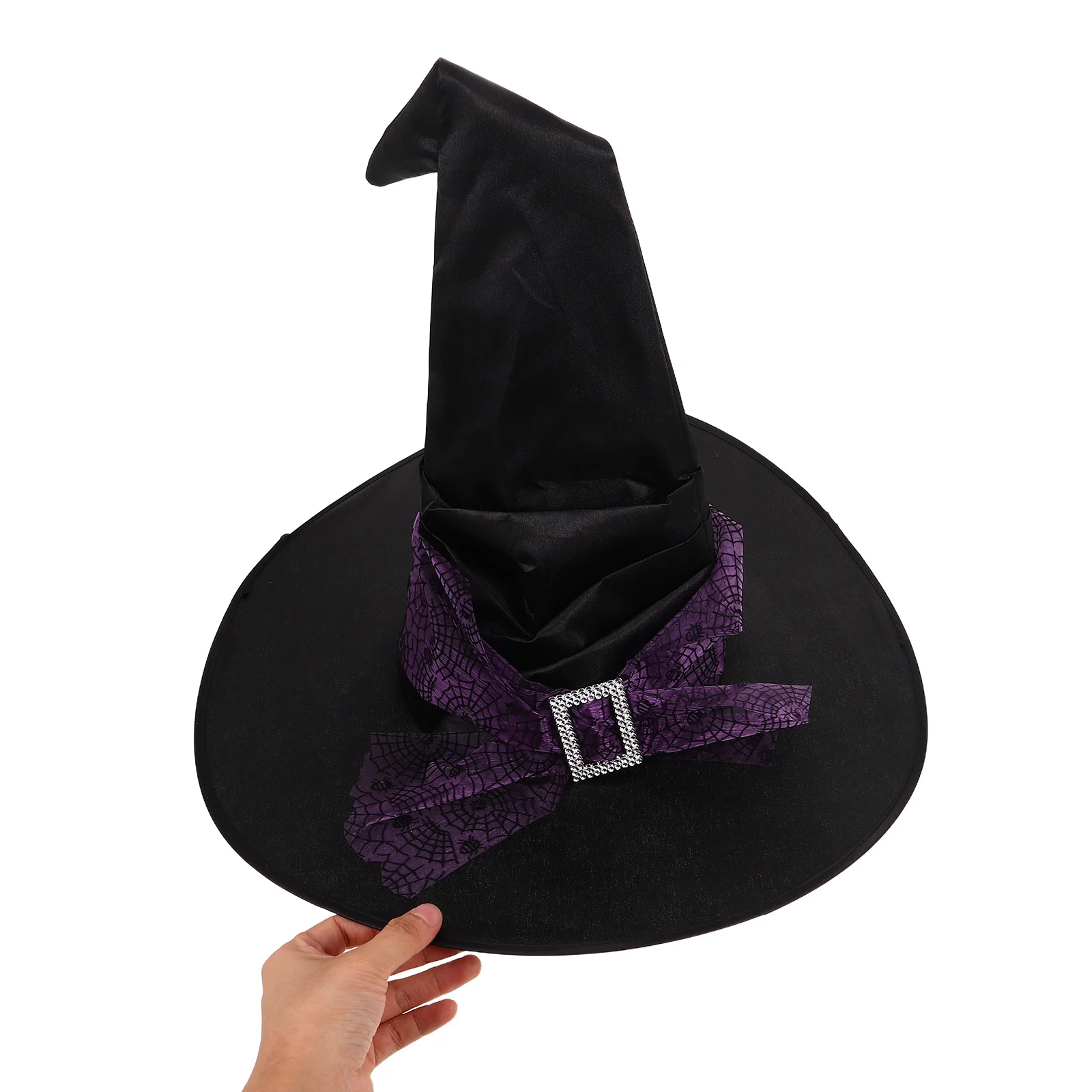 

Halloween Witch Hat Women Purple Ruched Star Moon Pattern Lightweight Spider Web Mesh Cosplay Party Costume Headwear