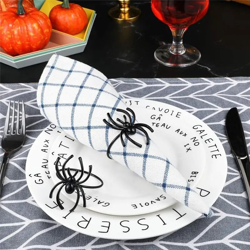 VEHO-Halloween Napkin Ring Set Spider Halloween Napkin Black Terror Metal Alloy Napkin Clasp