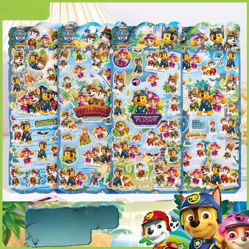 Paw Patrol - Hojas de pegatinas 3D, 4 hojas, pegatinas de burbujas con personajes de perros de dibujos animados, manualidades, adorno para botella de agua, cuaderno