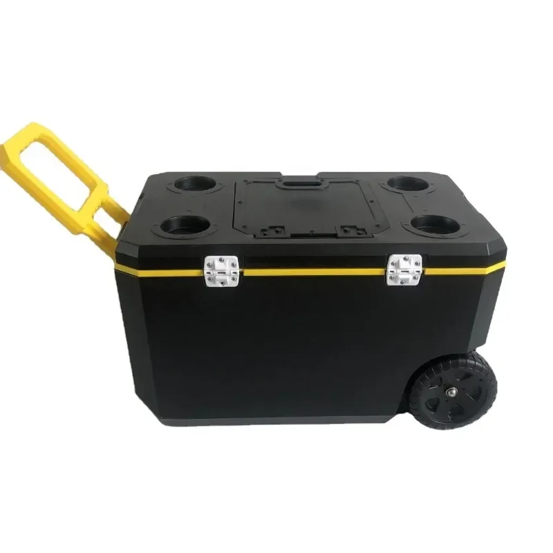 plastic cooler New Design 50L Hard Ice Cooler Box with logo promotion game cooler with big wheels rolling box