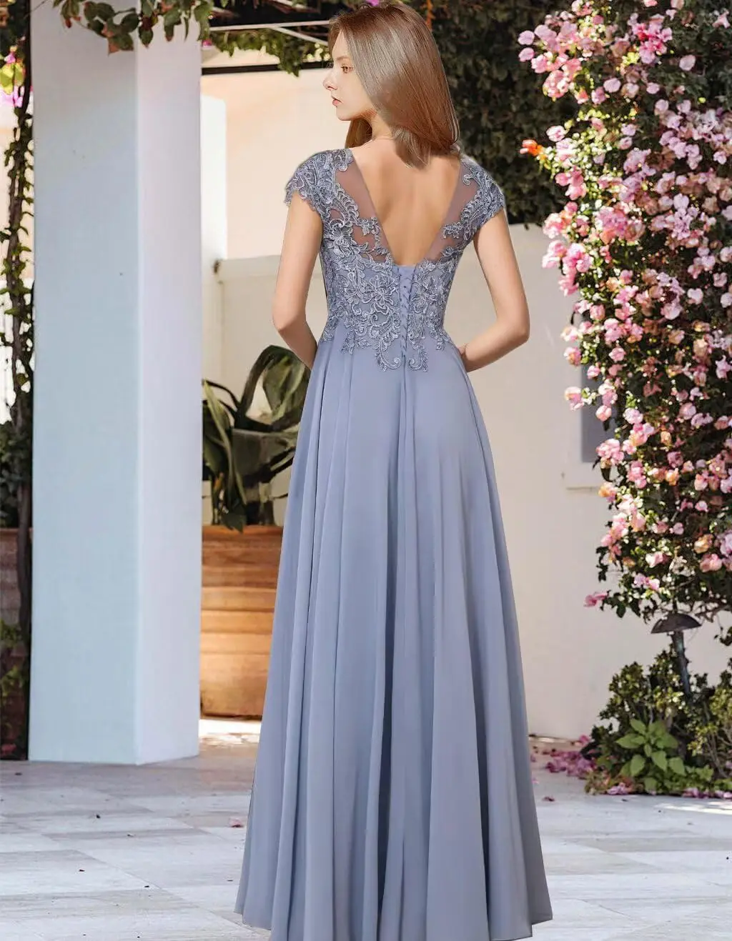 Vestidos para madre de la novia, apliques de encaje de gasa, vestido de manga corta para madre del novio, vestido Formal largo