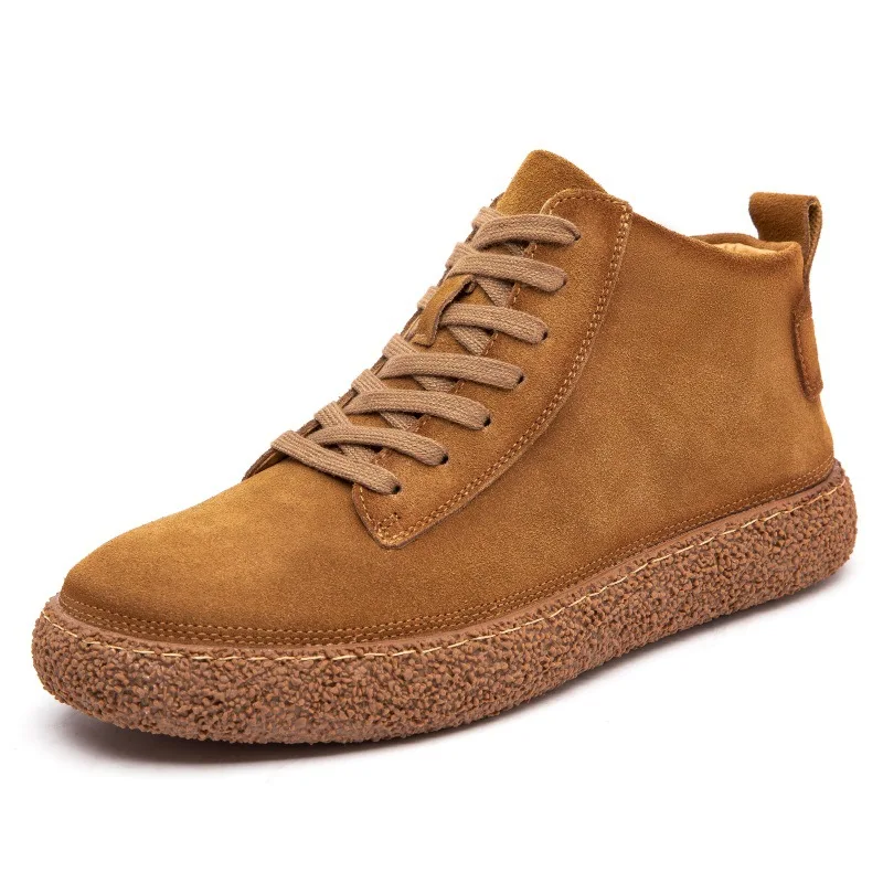 Sapatos britânicos de trabalho retrô masculino, novo sapato de tábua alta, couro genuíno, sola grossa, fosco, casual, luxuoso quente, inverno, 2023