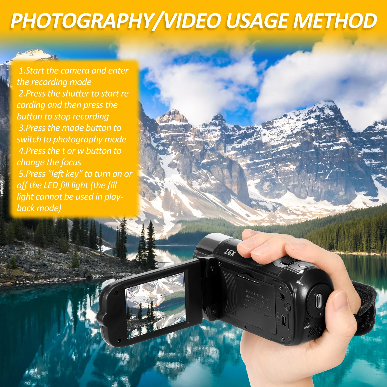 Video Camera Camcorder Retro Handheld Digital Camera with 2.7 Inches Display Screen 16X Zoom Camcorder for Home Office Outdoor