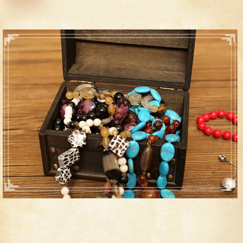 Chic Wooden Pirate Jewellery Storage Box Case Holder Vintage Treasure Chest For Wooden Organizer