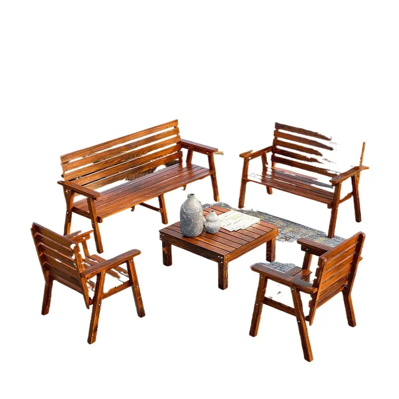 Outdoor preservative wood sofa outdoor open-air courtyard leisure solid wood terrace garden combination table chair