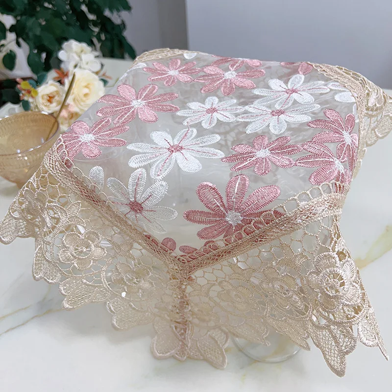 

Tea Set Dustproof Cloth Square Small Tablecloth Lace Covercloth Furniture Dustproof Cloth Bag Decoration Accessories
