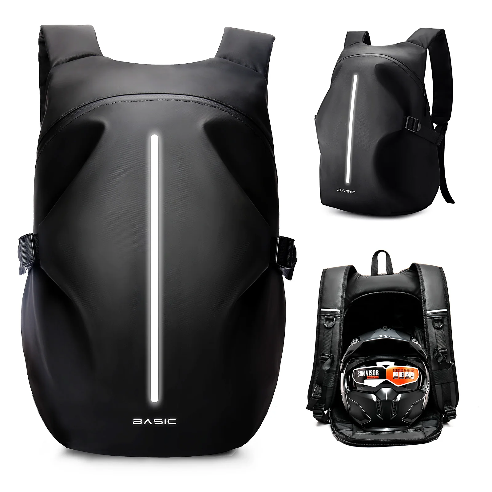 Motorcycle Backpack for Men 40L Waterproof Lightweight Helmet Backpack with Reflective Strip, Motorcycle Accessories, School Bag