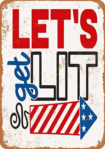  Let's Get Lit, Fireworks Vintage Look Metal Sign 8x12 Inch Decor Signs