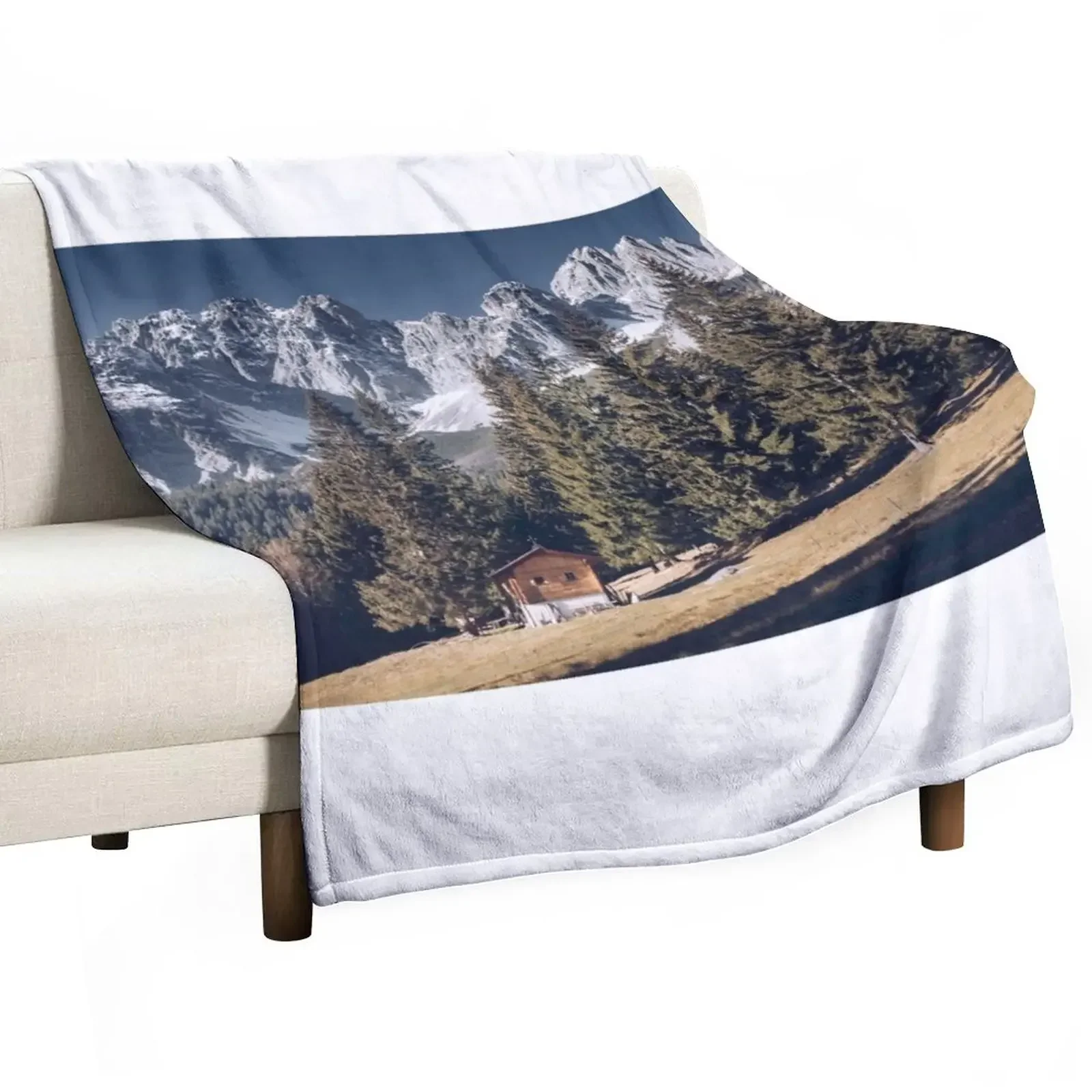 Kaiser - idyllic mountain landscape with mountain hut on the Wilder Kaiser Throw Blanket Thin Flannel Fabric Blankets