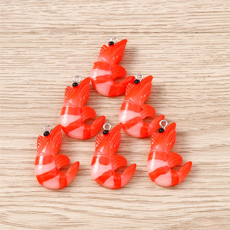 10 Stück 20x31mm Cartoon Harz-Garnelen-Anhänger für Schmuckherstellung, Halsketten, Ohrringe, Armbänder, Zubehör, DIY-Bastelbedarf – Detail 5