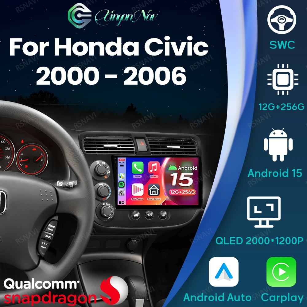 

Android 15 для Honda Civic 2000-2006 GPS Viedo Player Головное устройство 5G WIFI Навигация 4G LTE BT Мультимедиа Стерео Qualcomm DSP