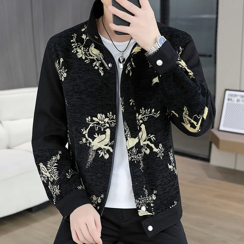 

Мужская повседневная универсальная куртка-пальто из полиэфирного волокна с воротником, модная, высококачественная, в стиле пэчворк, осенне-зимняя коллекция