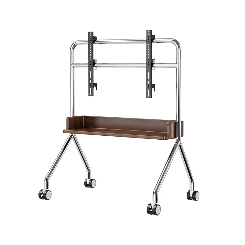 Movable solid wood TV bracket Floor-to-ceiling stainless steel vertical pulley TV hanger 55/65/75 inch universal