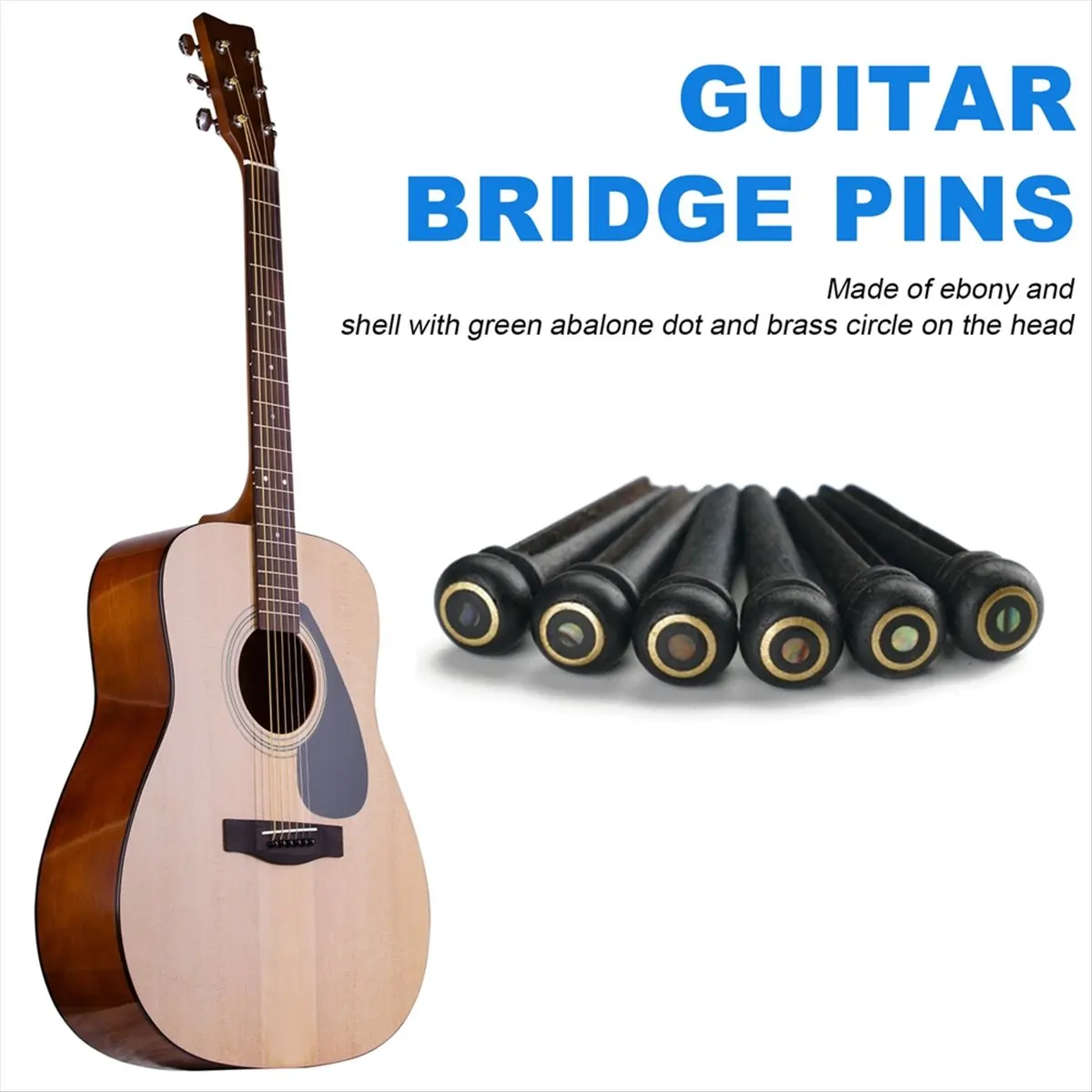 6pcs Ebony Guitar Bridge Pins for 6 & 12 String Acoustic Guitar Fixed String Nails [AA74-AAA]