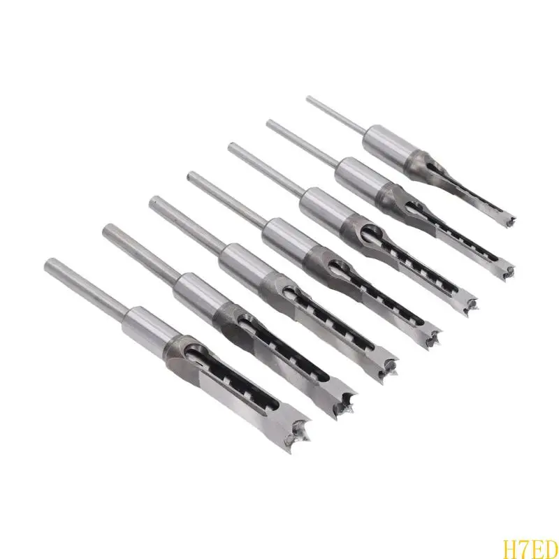 

H7ED 7Pcs Accuracy Square Mortise Drill Bits HSS Woodworking Tool With Case