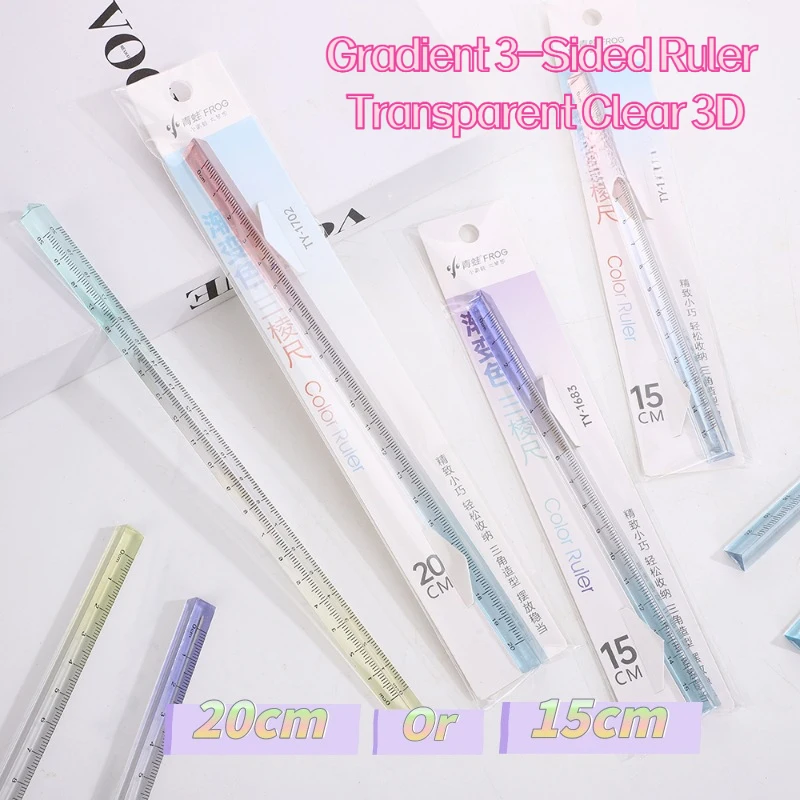 

Gradient 3-Sided Ruler Transparent Clear 3D Student Drawing Ruler 15cm 20cm Exam Office Stationery