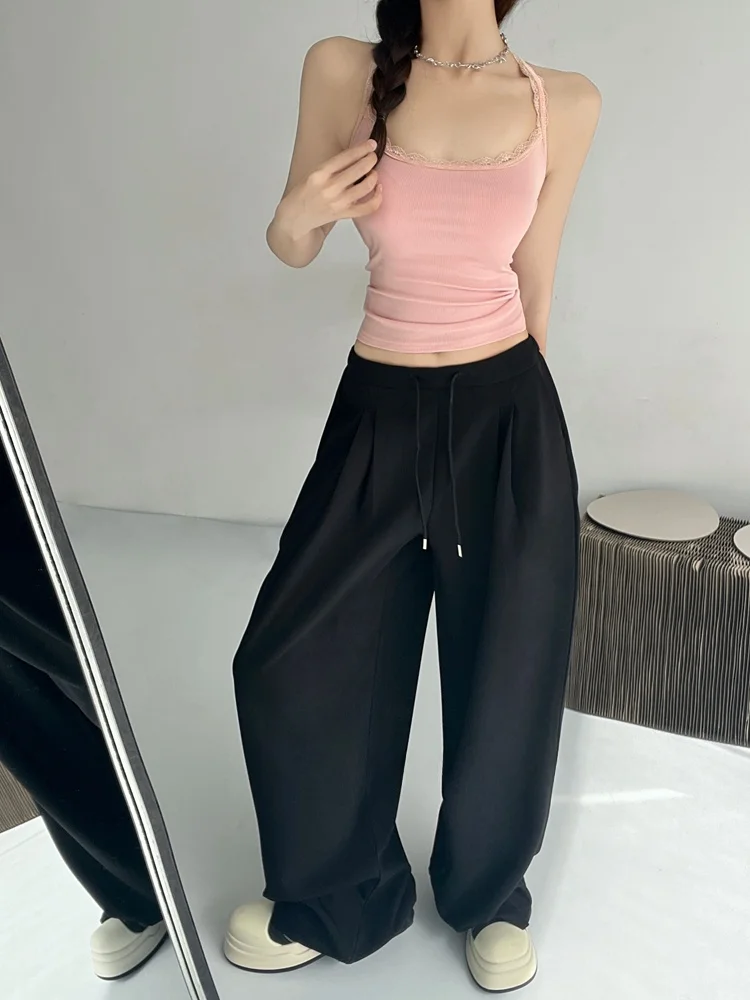 التصميم الأصلي ey مستقيم الساق دعوى السراويل النسائية فضفاضة واسعة الساق السراويل الطويلة Dra الطابق طول السراويل #4