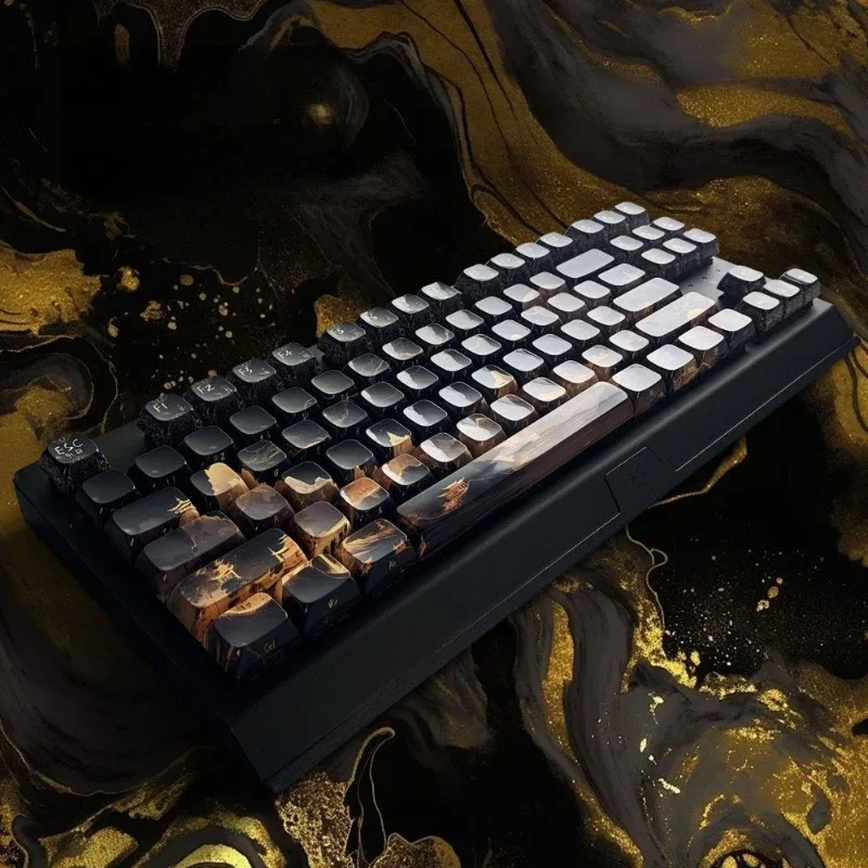 أغطية مفاتيح سوداء مذهبة 124 مفتاحًا PPT Wooting أغطية مفاتيح مخصصة من السيراميك معكوسة من الجانب محفورة لوحات المفاتيح الميكانيكية غير الشفافة أغطية المفاتيح هدية #4