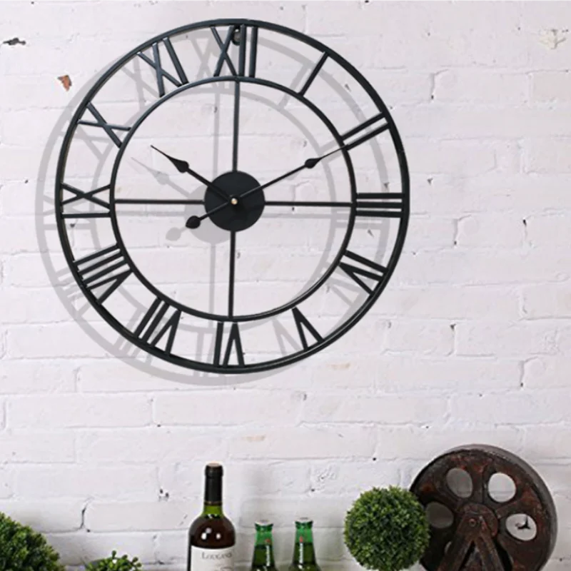 Modern 3D Large Wall Clocks Roman Numerals Retro Round Metal Iron Accurate Silent Nordic Hanging Ornament Living Room Decoration