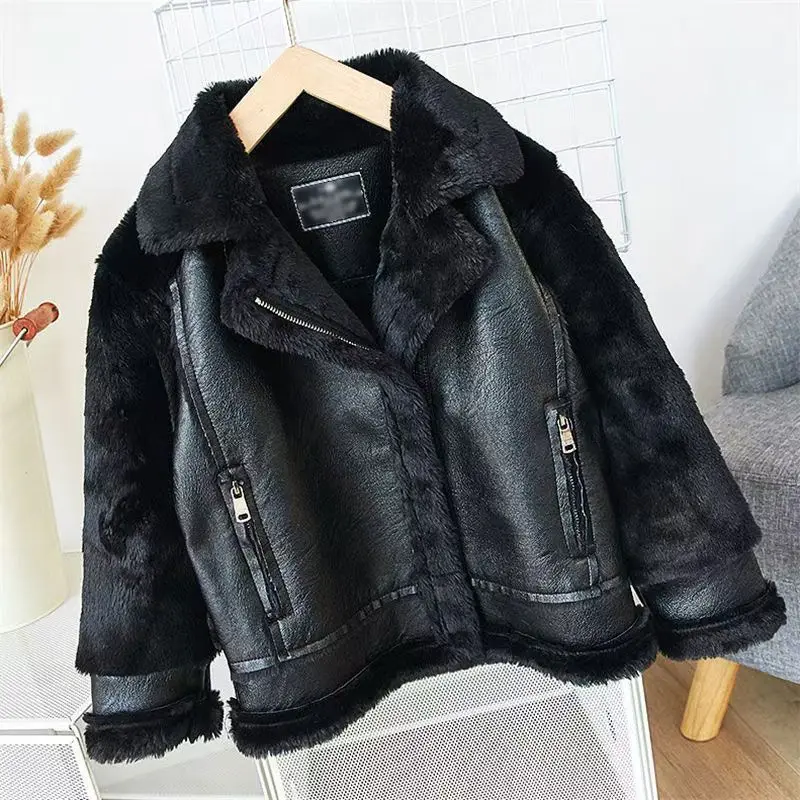 

Boys Fur Integrated Jacket 2025 New Autumn and Winter Girls Children Middle and Older Children Imitation Fur Sheep Shearing