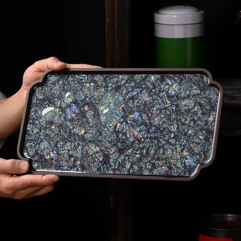 Elegant Lacquer Electric Wood Mother of Pearl Rectangular Tray Dry Tea Use Enamel Design Heat Resistant Pad for Tea Station