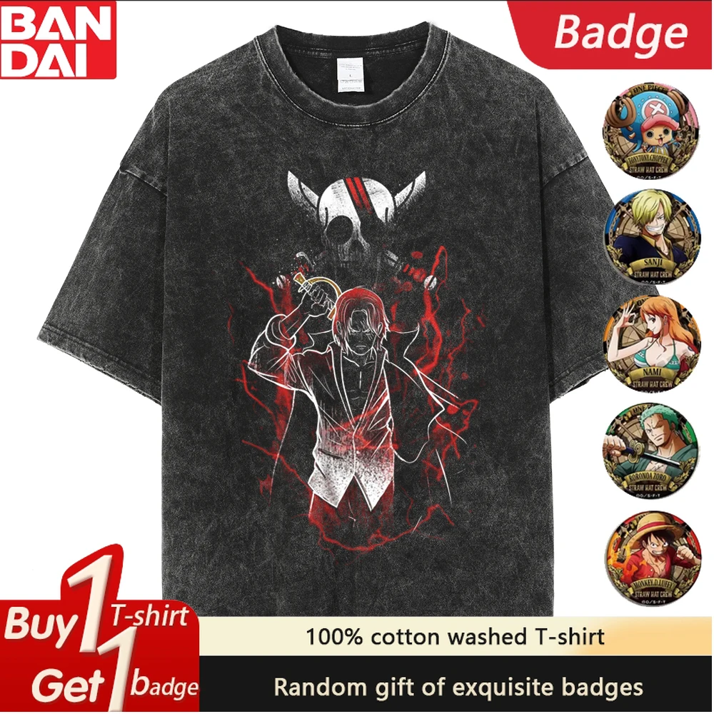 

Anime One Piece Luffy Vintage Washed Men's T Shirts Summer Y2k Clothes Oversized Women's Short Sleeved Tee Casual Hip-hop Tops