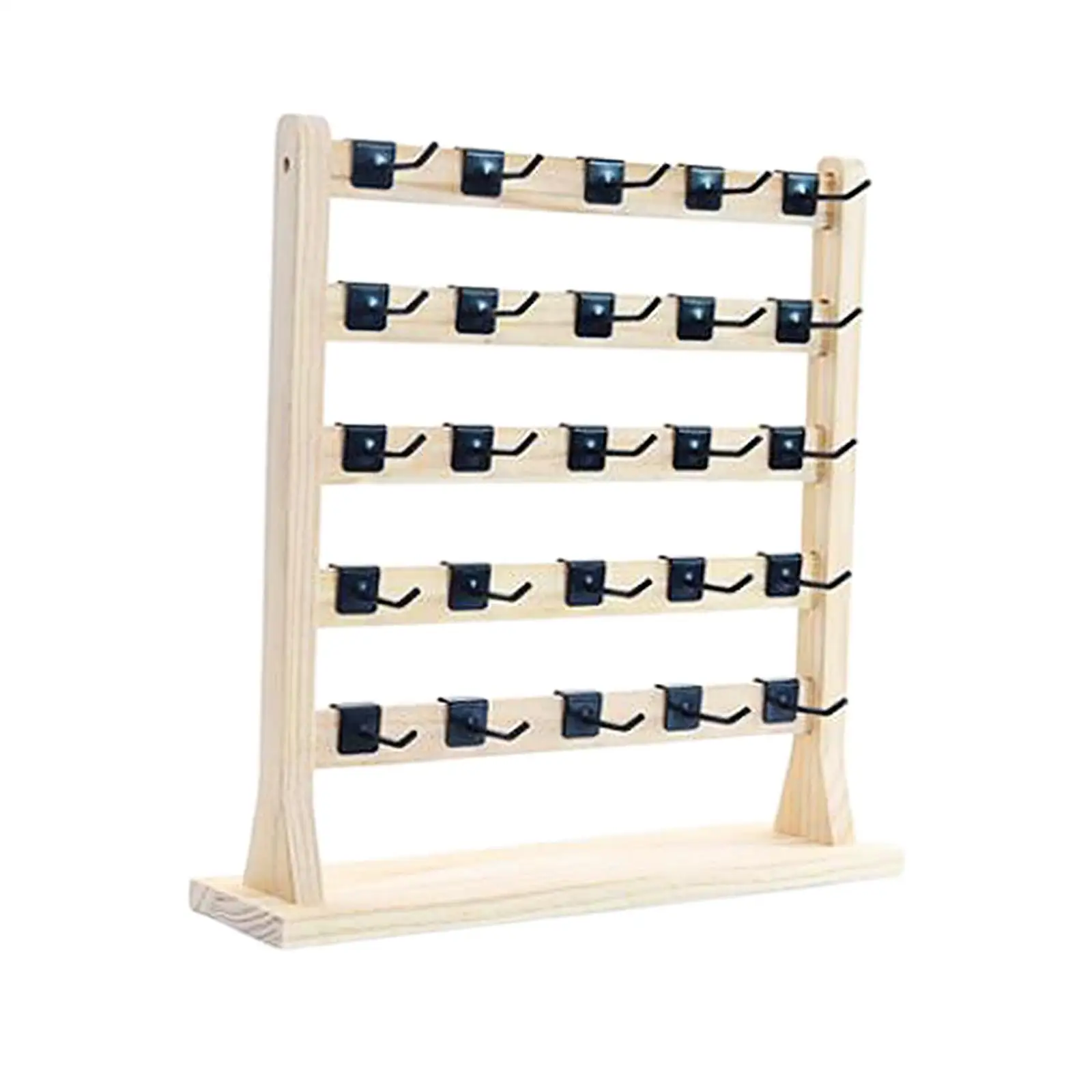 

Earrings Display Stand Jewelry Organizer Holder Removable Hooks Wood Base Tray