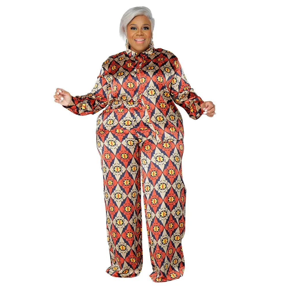 L-4XL Plus Taille Deux Pièces Ensembles pour Femmes Africaines Vêtements 2024 Mode Impression À Manches sulfAt Top et Large Jambe Pantalon Costumes