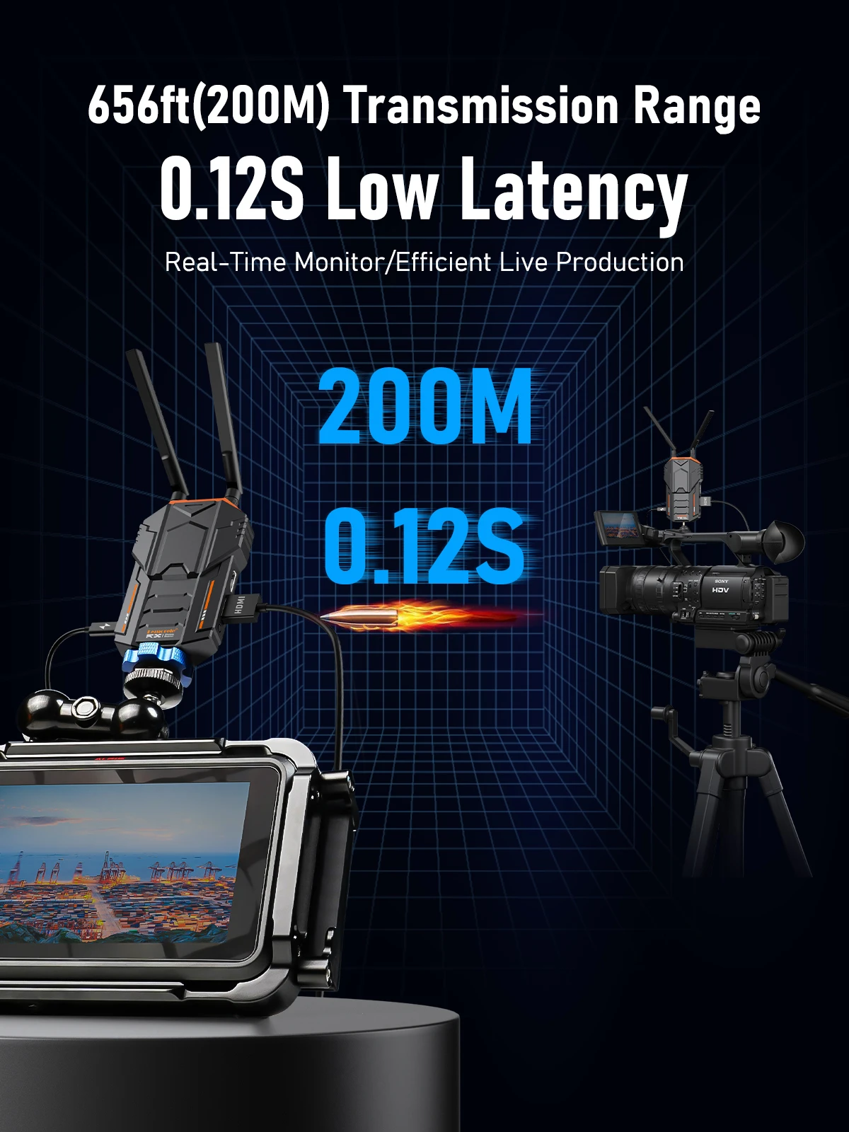 200M Wireless HDMI Extender HD 1080P Video Transmitter Receiver for Camera Camcorder Live Streaming PC To TV Support Battery