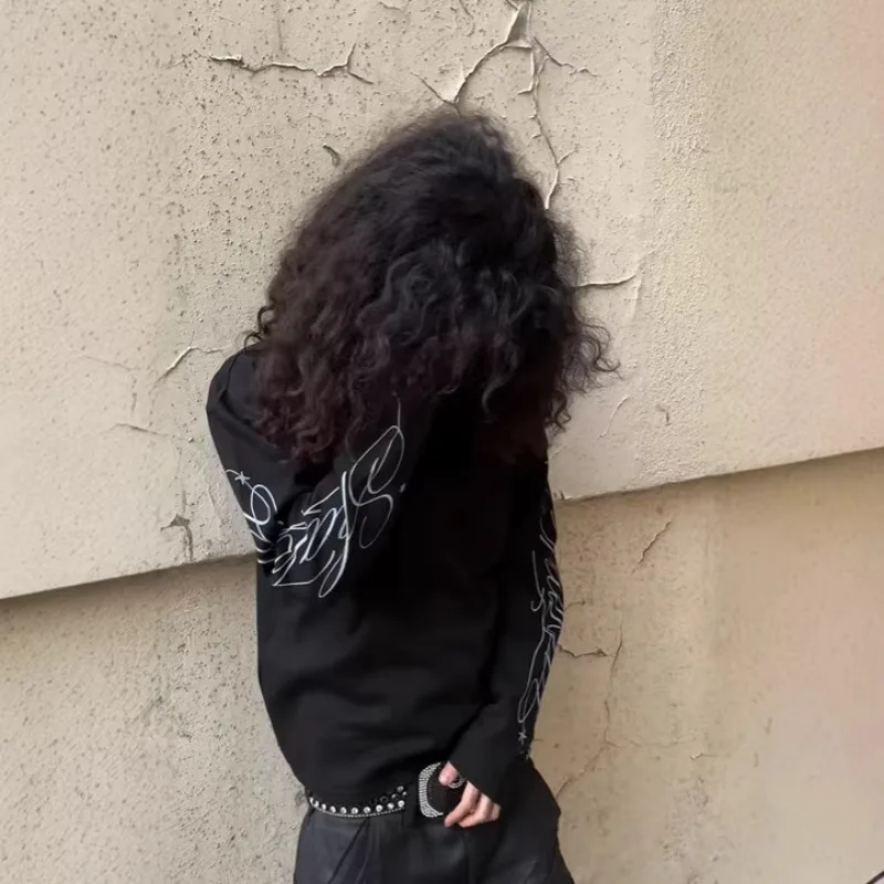 Gepersonaliseerde donkere print sweatshirts met ronde hals Vintage streetwear gotische hiphop tops